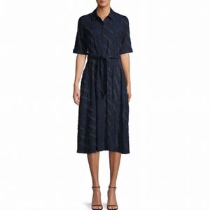 DONNA KARAN Chevron Flare Shirtdress Navy Size 10